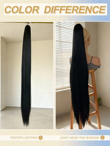 Extensión de cola de caballo de 42 pulgadas de largo extra, de cabello negro liso, con forma de garra, suave y sintético natural, adecuado para mujeres. - Negro - Ver 6