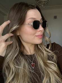 1副女士金属不对称圆形小框眼镜，复古镂空镜腿，优雅简约，日常百搭，适合户外旅行、街头风、派对等各种场合。 - 彩色 - 查看 1