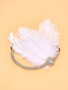 一件欧美风格羽毛头饰，镶钻侧边发饰，优雅舞台舞者头链，适合开斋节佩戴