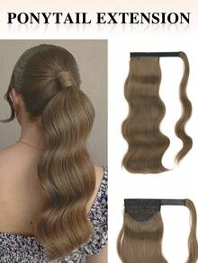 nimoki Extensie de coadă de cal din fibră sintetică ondulată, rezistentă la căldură, 45 cm, cu cârlig și buclă, purtare zilnică, maro