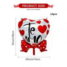 2-Pack Valentine's Day Red Bow Heart Balloons Spanish I Love You Heart Balloons Aluminum Foil Balloons Valentine's Day Party Decoration Proposal Anniversary Scene Decoration - 彩色 - 查看 6