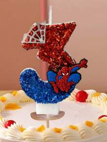 漫威蜘蛛侠卡通数字生日蜡烛蛋糕派对装饰手工蜡烛装饰 - 彩色 - 查看 2