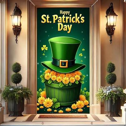 2D平面门饰旗，1件装，耐用，可悬挂于门框上，适合爱尔兰主题节日