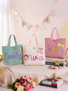 Customized Children's Name Handbag, Personalized Corduroy Handbag, Children's Tote Bag, Large Capacity Travel Handbag, Children's Bags And Luggage, Fashion, Colorful, Cute, Minimalist, Kawaii, Unique Personalized Gift, Baby Shower Gift, Children's Customized Gift, Baby Shower Gift