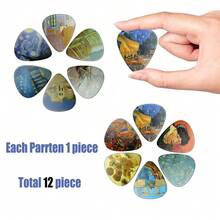 12pcs Guitar Picks Set - 0.46/0.71/0.96mm Thickness Options, 12 Unique Cartoon & Anime Themed Designs, Ukulele, Bass, Electric Guitar Picks, Gift For Music Lovers, Vibrant Designs - Black - View 7