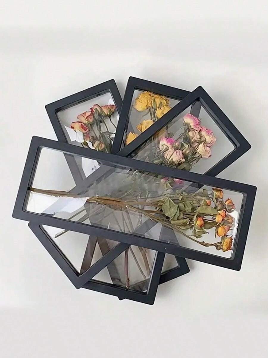 1 Marco de fotos moderno y minimalista de flor seca (plástico), Marco de fotos 3D de flor seca para exhibición DIY, Marco de fotos flotante decorativo (sin flores frescas), Soporte de exhibición de marco de fotos de flor seca de rosa; Estante de flor transparente negro para rack de flor seca DIY - Negro - Ver 1