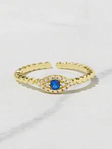 14K Gold Evil Eye Open Ring,Dainty Ring,Stacking Ring,Dainty Ring,Evil Eye Jewelry,Protection Ring,Evil Eye Ring - Evil Eye - View 3