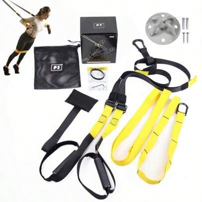 Suspension Trainer Kit Sling Training With Door Anchor Adjustable Multifunctional Fitness Band Set For Home Gym And Outdoor Professional Full-Body Workouts 6 Pcs 1 Black Yellow