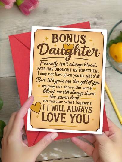 1pc Bonus Daughter Bonding Card With Envelope For Stepmoms & Bonus Daughter Gift - Heartfelt Stepfamily Love Keepsake For Mother's Day, Father's Day & Holidays | Appreciation Card From A Parent In A Blended Family