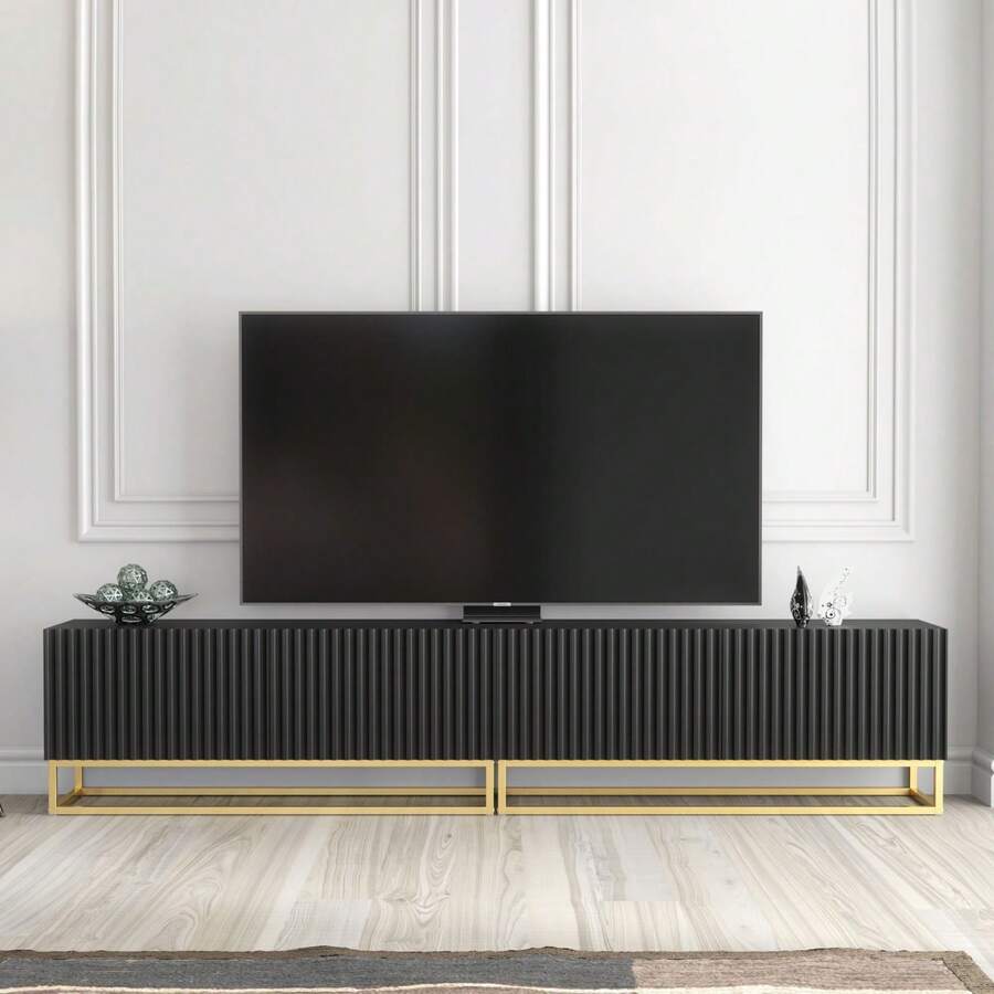 Creative Furniture Ripple Duo TV Unit 200cm - Fluted Design With Push To Open Doors - Black - View 1
