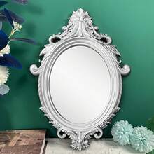 Vintage Country Style Wall Mirror - Distressed Ornate Oval Frame With Decorative Corners, Plastic Structure, Vertical Hanging Vanity Mirror, Suitable For Living Room, Bedroom