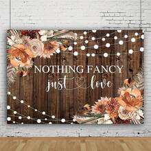 2 paneles planos, 1 pieza Telón de fondo rústico con tema de amor para boda - Floral de poliéster con pancarta marrón para fiesta de ducha nupcial, fiesta de cumpleaños y cabina fotográfica para decoración de boda - 1 pieza - Ver 3