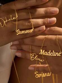 1pc Elegant Customized Gold Stainless Steel Name Necklace - 5 Font Styles Available, Suitable For Mother's Day, Valentine's Day, Birthday, Wedding, Graduation Ceremony And Other Occasions - Multicolor - View 2