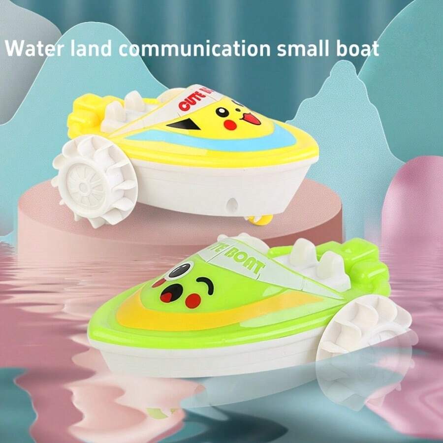 1pc Kids Bath Toy: Wind-Up Amphibious Boat, Bathtub Toy For Boys And Girls, Mini Speed Boat, Suitable For Bath Time Play. Birthday Gift, Christmas Gift, Halloween Gift. - Multicolor - View 1