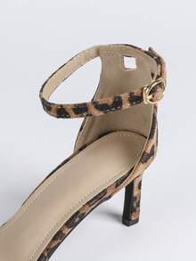 女士豹纹性感踝带圆头细高跟凉鞋，时尚百搭优雅礼服鞋 - 彩色 - 查看 7