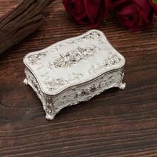 1pc Vintage Creative Three-Dimensional Carved Home Decoration Jewelry Storage Box Ring Craft European Box - Bạc - Xem 5