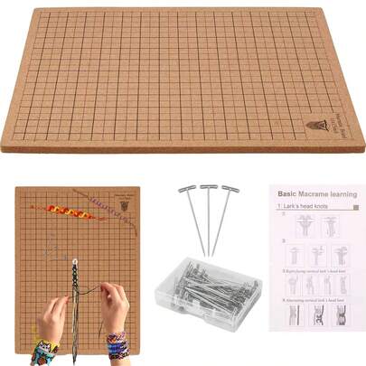 1个可重复使用的便携式编织板，带图钉，双面网格编织项目板，适用于绳结工艺