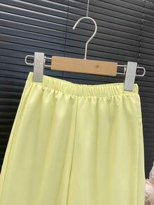 两件套女童休闲荷叶边上衣和碎花阔腿裤套装，甜美夏日装扮 - 青檸色 - 查看 7