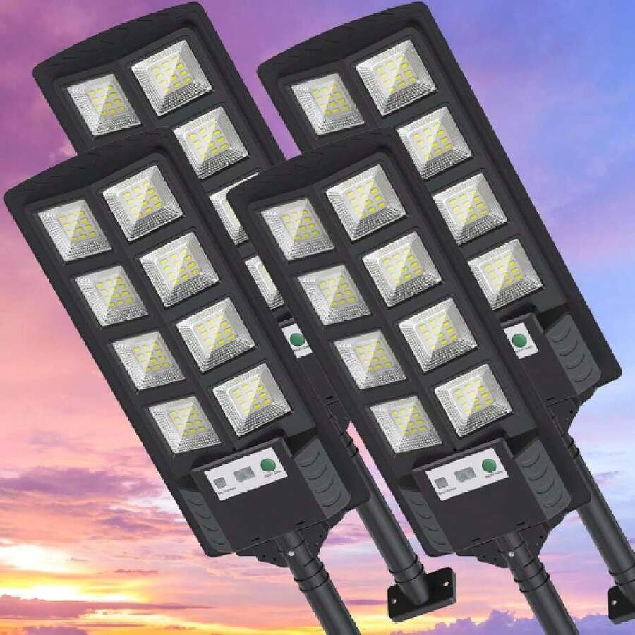 Luces solares K4 de 200 W impermeables para exteriores, luces solares de calle de 6500 K para exteriores, luz de inundación solar de 12000 lm, gran angular con sensor de movimiento y,36927874 - Mostaza Amarilla - Ver 1