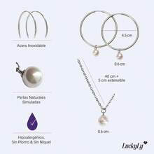 LuckyLy Set Juego de Joyería para Mujer con Perlas les Aretes y Collar de Acero Inoxidable con Baño de Oro 18k o Color Plata Regalos para Mujer Cumpleaños y Regalos para Mujer Originales Modelo Adele - Plata - Ver 6
