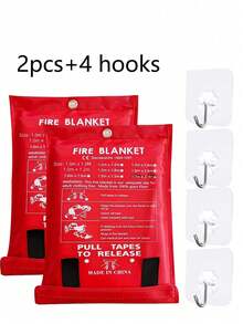 1件/2件装灭火毯 - 应急阻燃毯，39.37 x 39.37 英寸 - 玻璃纤维灭火毯，适用于厨房、家庭、学校、壁炉、烧烤架、车辆、办公室和仓库，带挂钩