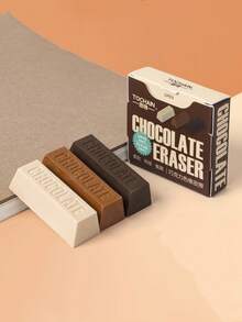 Mini Chocolate Bar Erasers 3pcs/Pack, Soft TPR Eraser Less Dust For Pencil Cleaning, Love 100% Clean 100% Kawaii Stationery For Student Back To School, Unique Gift, Office Supplies