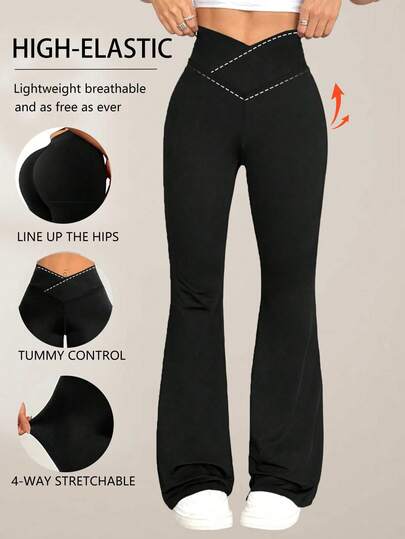 Plusstorlekar dambyxor med hög midja och utsvängda strängar för daglig träning och sport, åtsittande yogaleggings med hög midja och lyftande strängar, leggings med hög midja och korsmönster för kvinnor