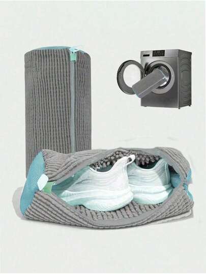 1pc High-Efficiency Shoe Washing Bag - Round Polyester Zipper Protection Bag, Machine Washable For Shoes, Laundry Bag, Zipper Shoe Storage Bag, Durable Zipper Closure, Shoe Storage Bag, Laundry Bag, Reusable (Yellow, Grey)