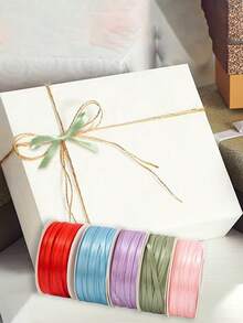 1pc 0.3cm/3mm Colorful Ribbon Gift Packaging Tape, Densely Woven Double-Sided Polyester Ribbon, Handmade Hair Accessories Headwear Bow Gift Box Packaging Satin Ribbon - Multicolor - View 12