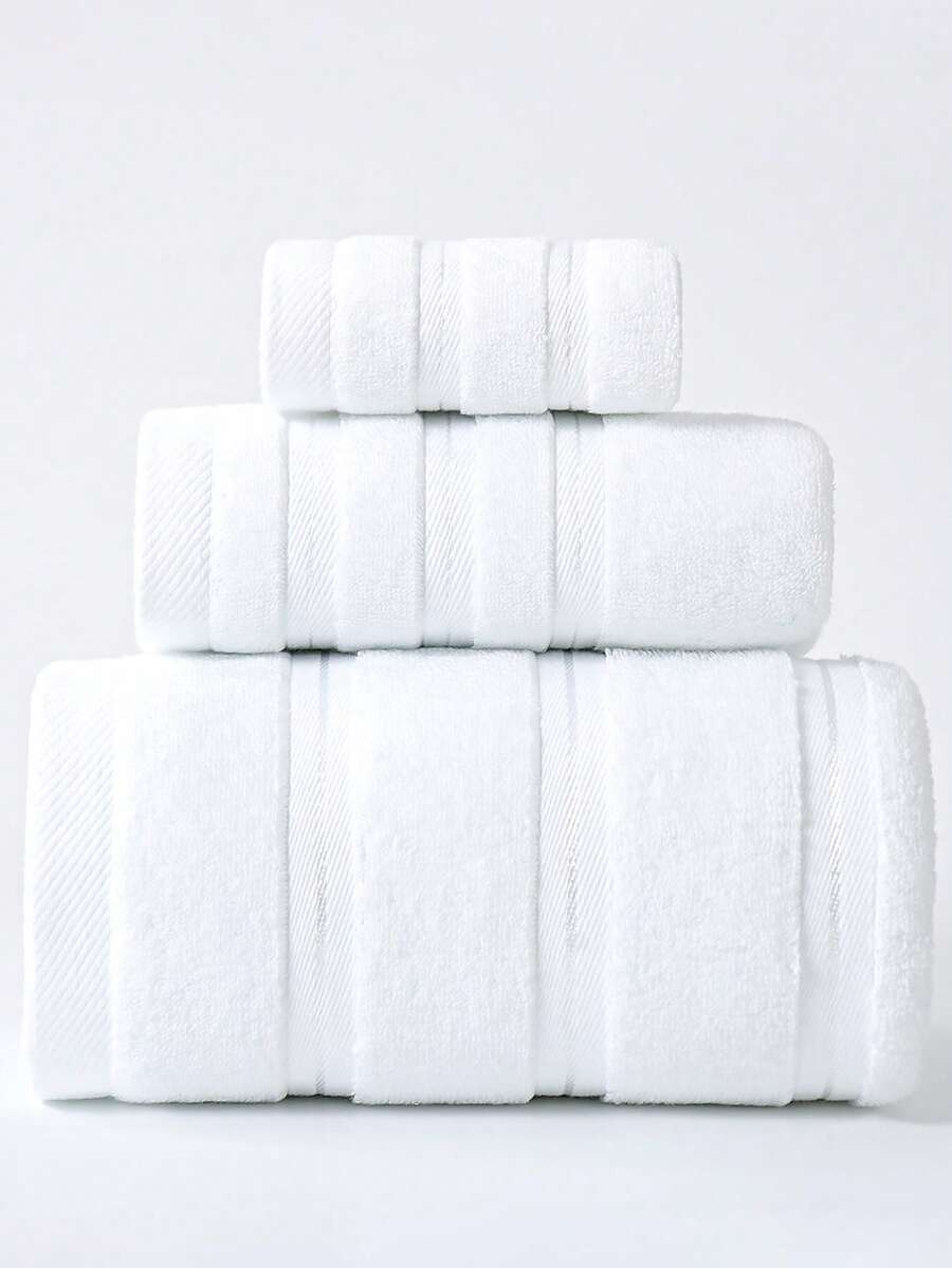 1pc/3pcs Set Modern Minimalist Solid Stripe Cotton Bath Towel | Super Soft, Highly Absorbent, Quick Drying Sauna Towel, Non-Shedding, Lightweight, Available Size: 34x75cm Bath Towel/70x140cm Bath Towel/34x34cm Face Towel, Durable Bathroom Essentials, Couples Gift