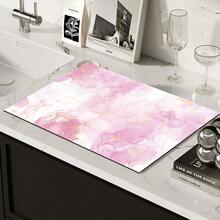 1pc Pink Marble Pattern Printed Absorbent Mat/Drying Mat For Coffee Maker, Dishes - Absorbent Polyester Desktop Protective Mat With Rubber Anti-Slip Pad, For Kitchen Counter Decor, Home Bar And Dining Table - Multicolor - View 8