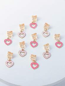 10件装女士编织爱心吊坠发饰，粉色和浅粉色爱心吊坠发饰，发型设计，情人节爱心发饰，编织装饰，耳环，发夹，发卡，发夹，情人节配饰礼物，情人节配饰，头部配饰，发卡 - 彩色 - 查看 6