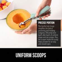 GORILLA GRIP Premium Stainless Steel Spring-Loaded Scoop for Fruit Cookie and Ice Cream Easy Squeeze and Clean Release Comfortable Handle Medium 2 TBSP Scooper Size 30 Uniform Portions Mint - Menta - Ver 3