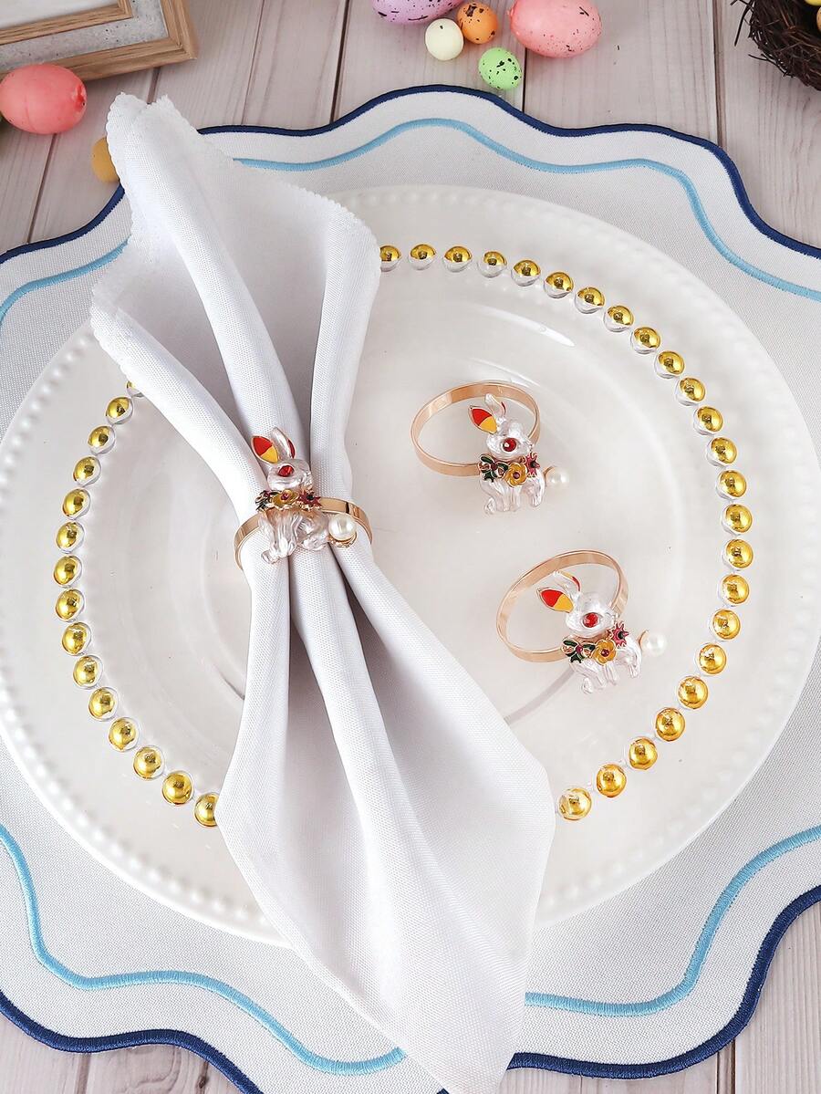 6个复活节兰花兔子餐巾环，适合复活节派对主题餐桌装饰餐巾环，兔子耳朵餐巾环 - 彩色 - 查看 1