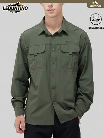 LEDUNTINO [Primăvară/Vară] Cămașă bărbătească tip cargo cu nasturi, culoare uni, design cu mai multe buzunare, mâneci detașabile, stil utilitar, la modă și versatilă, perfectă pentru activități în aer liber și naveta, cadou ideal pentru iubit sau soț