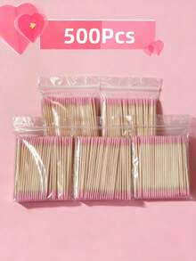25/100/200/300/400/500/600/800/1000-Piece Pack Of Double-Ended Nail Polish Remover Cotton Swabs, Small Pointed Double-Ended Eyebrow And Makeup Cleaning Tools, Approximately 100 Pieces Per Pack, Can Be Used For Wiping, Nail Care Products, Nails, Nail Polish Remover, Nail Care Tools, Back-To-School Supplies, Press-On Nail Care Tools, Long Pointed Wooden Sticks, Used For Cleaning Fingertips And Applying Glue, Suitable For Touching Up Eyeliner, Eyeshadow, Lipstick, Nail Care, Etc. (Pink And White) - 粉色 - 查看 17