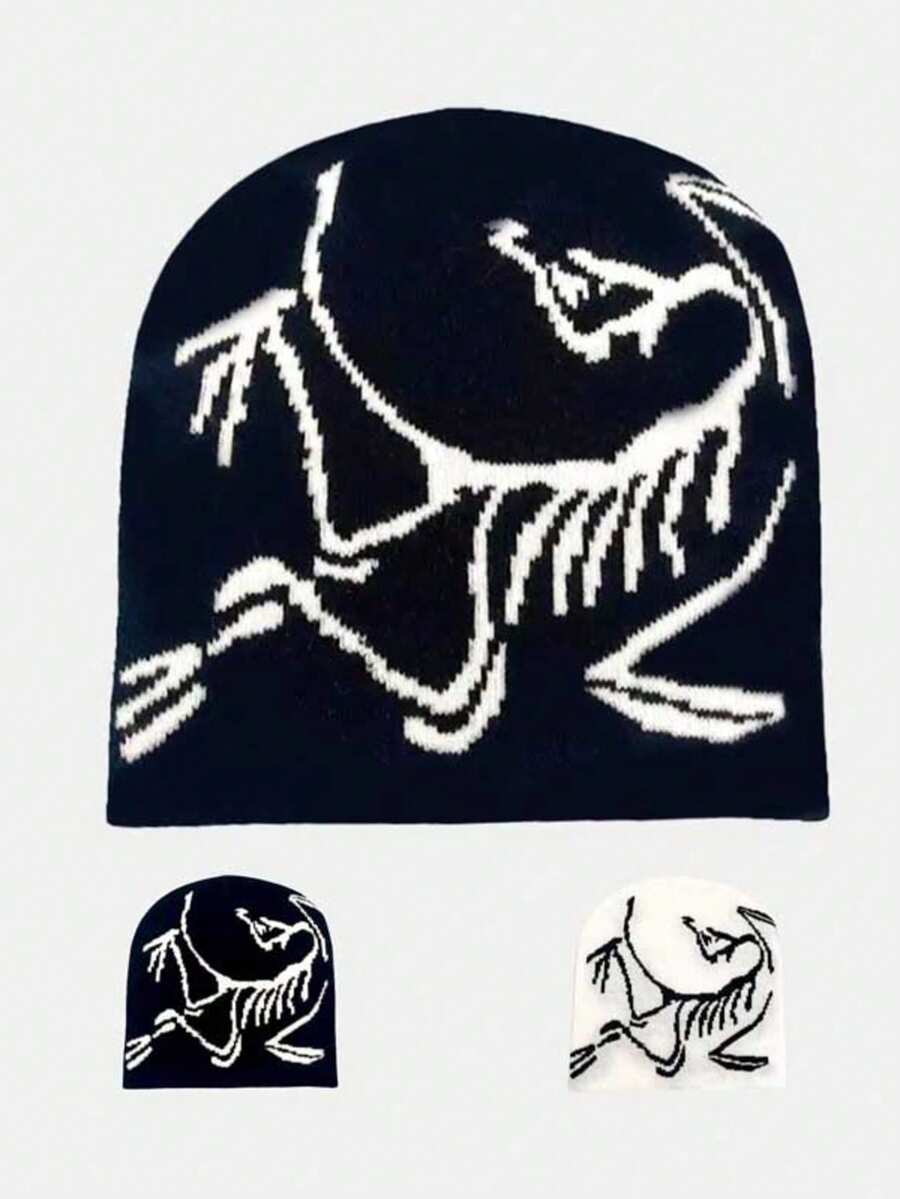 1pc Cute Bird Pattern Unisex Knit Beanie Hat, Autumn/Winter Letter Knit Cap, Recommended Winter Outfit Accessory & Gift - A - View 1