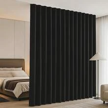 Black Room-Darkening Partition Curtains, Paired With White Aluminum Alloy Ceiling Tracks - Sliding Curtains That Provide Heat Insulation And Privacy Protection, Suitable For Balcony Glass Doors, Bedrooms, Living Rooms, And Large Windows. - 黑色 - 查看 12