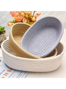 Cesta de almacenamiento tejida de cuerda de algodón, organizador de escritorio simple, decoración de mesita de noche - Gris Claro - Ver 12