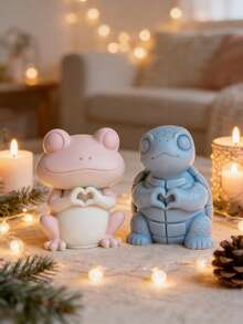 1个可爱斗牛犬和青蛙蜡烛硅胶模具 - 可重复使用/易于脱模，适用于蜡烛/树脂制品，生日/情人节/儿童节礼物