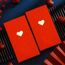 6pcs Minimalist Gold-Plated Red Envelopes, Matte Finish With Golden Heart Pattern, Suitable For Chinese New Year, Valentine's Day, Spring Festival, Wedding - Red - View 4