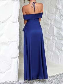 Đầm hè WOWDARK, đầm dự tiệc xẻ tà xếp ly bằng satin màu xanh thời trang dành cho nữ, đầm thanh lịch phù hợp cho lễ hội, hẹn hò, tụ họp, tiệc tùng, du lịch, nghỉ mát, đi biển và các dịp khác như đám cưới, mùa xuân. - Màu xanh hải quân - Xem 5