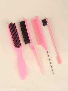 4pcs Men's Beard Brush Set, Long Handle Beard Cleansing Brush, Oil Comb And Hair Brush, Solid Color, Straight Hair Comb, Men's Beard Styling Comb, Leopard Print Comb, Leopard Print Hair Brush Styling Tool Set With Hair Tail Tool, Hair Brush/Comb, Back To School, Travel Vacation Essential, Women Hair Accessories - Multicolor - View 3