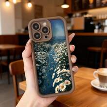 Cubierta de teléfono con borde negro y diseño floral de margaritas sobre fondo azul para uso diario en cafeterías y espacios urbanos,Aplicable a los teléfonos de la serie Apple y Galaxy - Burdeos - Ver 5