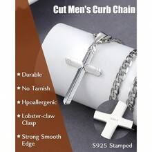 Besteel - Collar de cruz de plata de ley 925 para hombres y mujeres cadena de eslabones cubanos de acero inoxidable duradero de 5 mm con colgante de cruz de plata collares de crucifijo de cruz para - Caja de regalo de joyería negra+51 cm - Ver 1