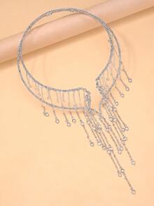 1件装时尚流苏项链，女士优雅水钻颈链，适合派对和晚宴佩戴 - 查看 6