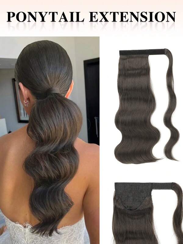nimoki 18 Inch Heatproof Wavy Synthetic Fiber Ponytail Extension With Hook And Loop, Suitable For Everyday Wear, Wrap-Around Ponytail Wig (Dark Brown)