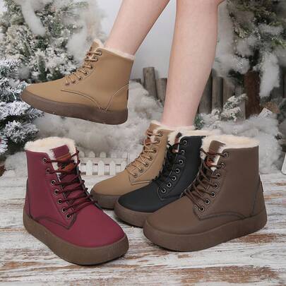 Botas cortas cálidas con forro de vellón para mujeres, de suela gruesa y antideslizantes, botas de algodón versátiles de invierno, botas  cómodas para mujeres.