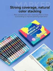 168色双头丙烯颜料马克笔套装，可堆叠伸缩马克笔套装，覆盖力强，适合多层叠加，学生专用软硬头绘图笔，可用于涂鸦、日记、笔记、贺卡、艺术绘画，返校必备 - 軟硬雙頭 - 查看 4