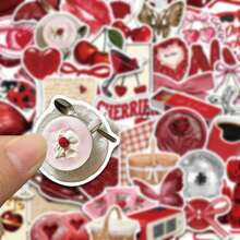50pcs Y2k Style Cherry Colored Stickers, Suitable For Decorating Tablets, Luggage, Storage Boxes, Waterproof Stickers - Multicolor - View 7